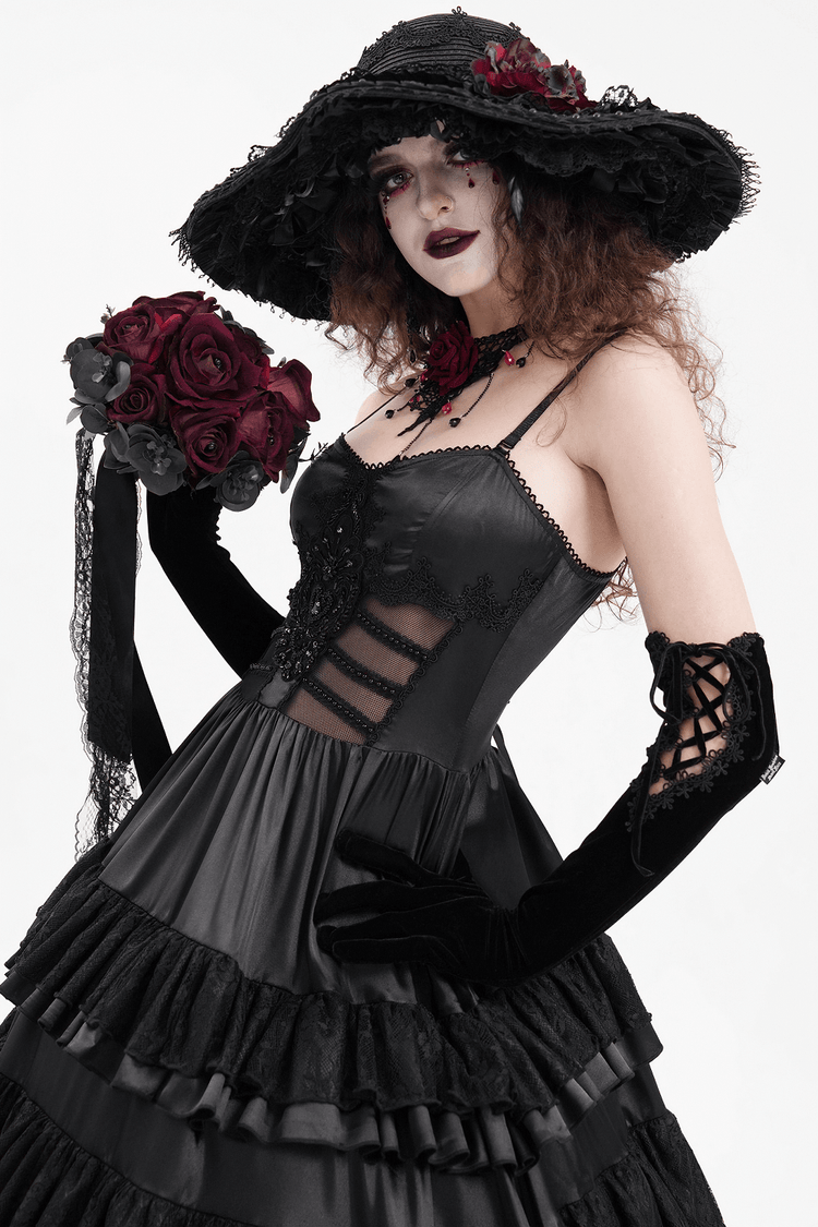 Elegant Gothic Lace Tiered Ruffle Maxi Dress with Straps - image 11