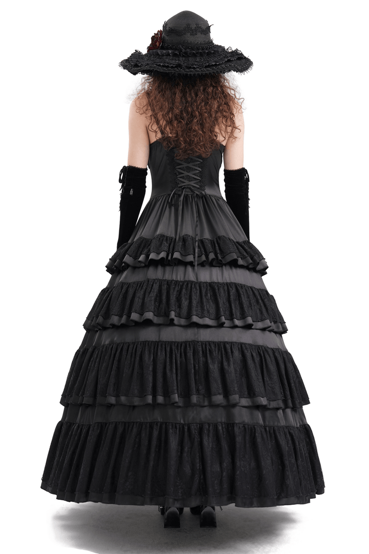 Elegant Gothic Lace Tiered Ruffle Maxi Dress with Straps - image 2