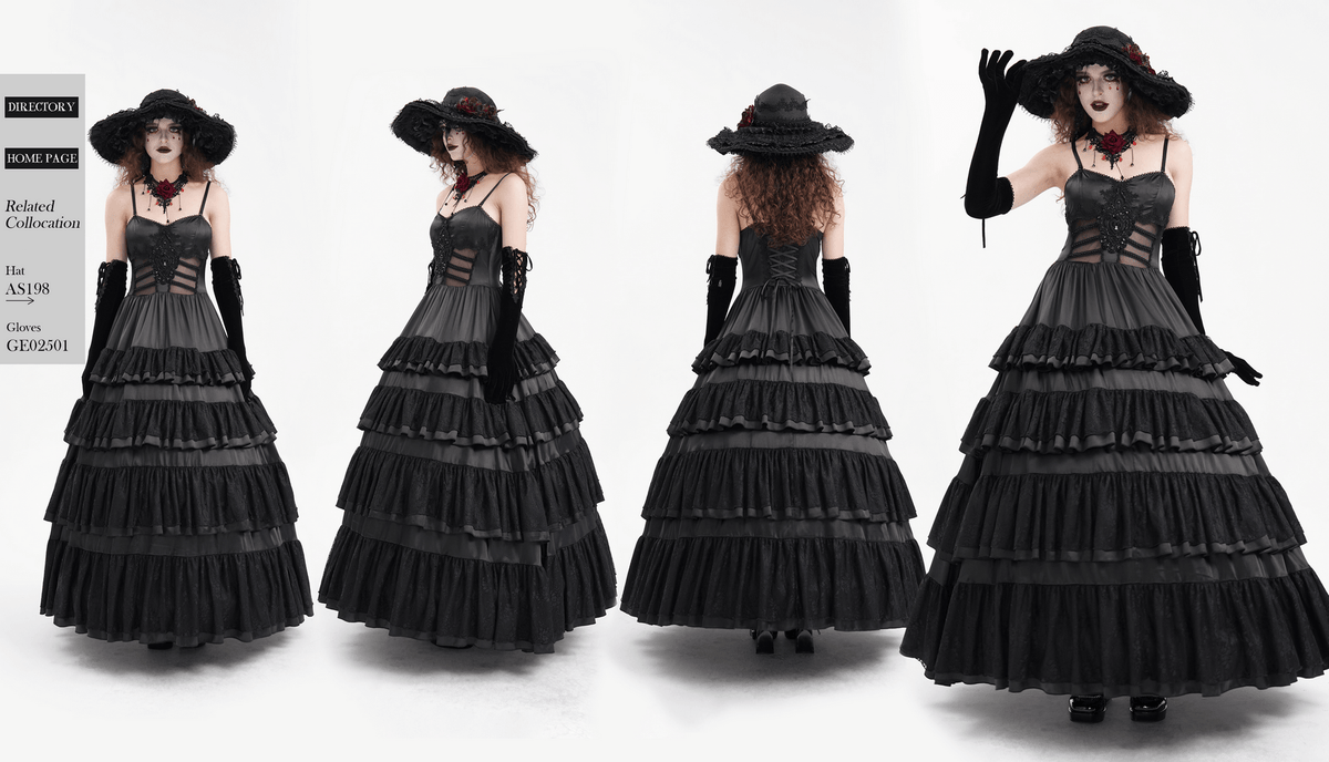 Elegant Gothic Lace Tiered Ruffle Maxi Dress with Straps - image 15