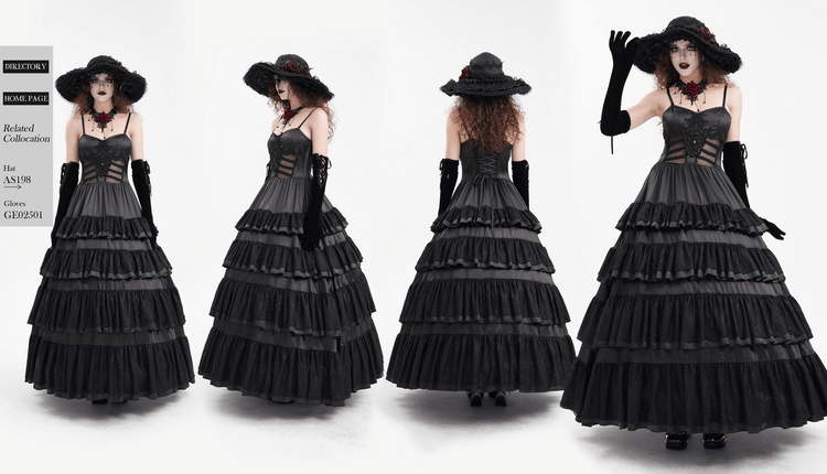 Elegant Gothic Lace Tiered Ruffle Maxi Dress with Straps - image 15