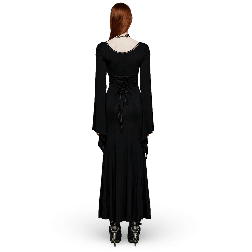Elegant Gothic Long Flared Sleeved Dress With Concealed Zipper - image 2