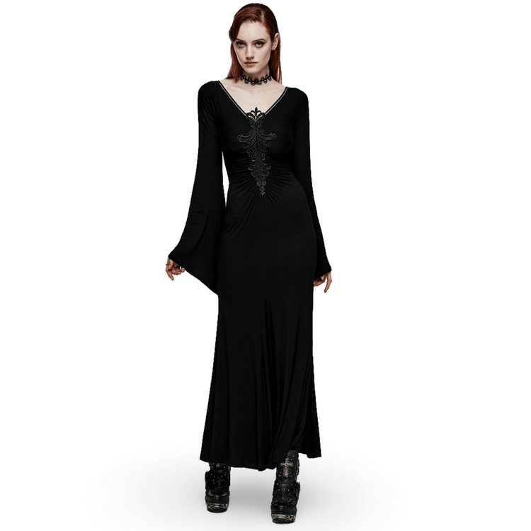 Elegant Gothic Long Flared Sleeved Dress With Concealed Zipper - image 1
