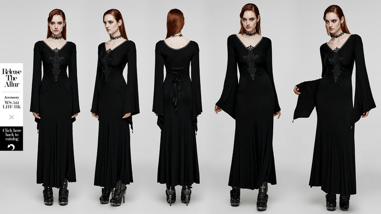 Elegant Gothic Long Flared Sleeved Dress With Concealed Zipper - image 13
