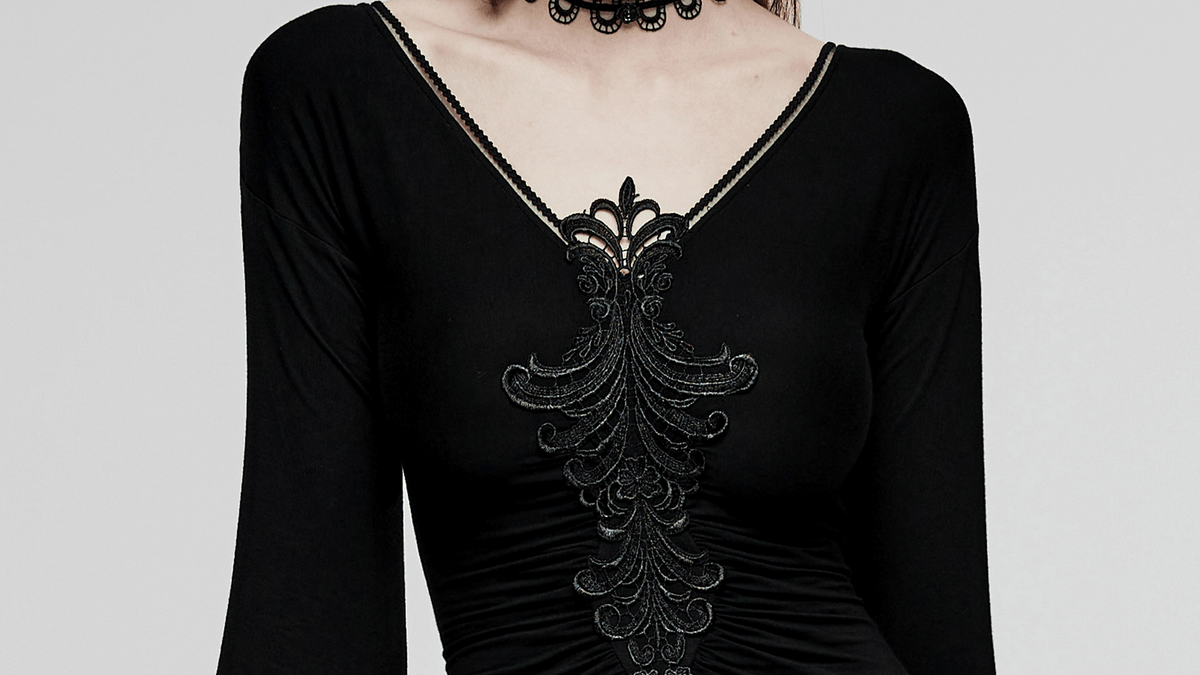 Elegant Gothic Long Flared Sleeved Dress With Concealed Zipper - image 11