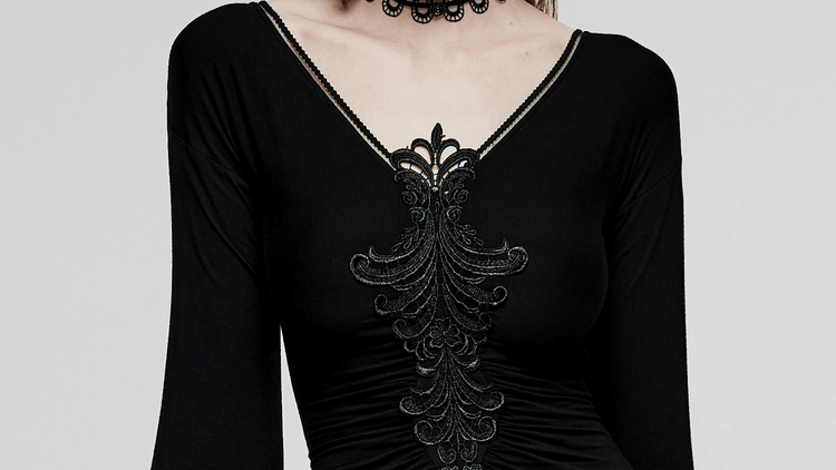 Elegant Gothic Long Flared Sleeved Dress With Concealed Zipper - image 11