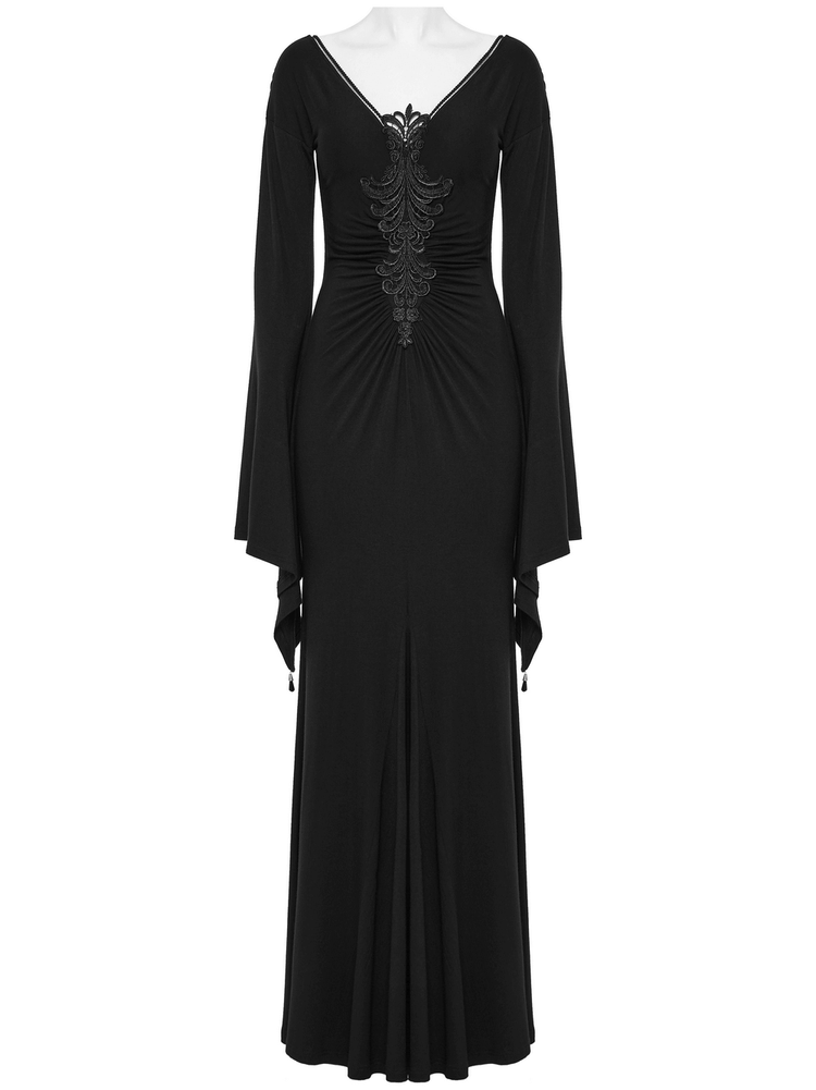 Elegant Gothic Long Flared Sleeved Dress With Concealed Zipper - image 4