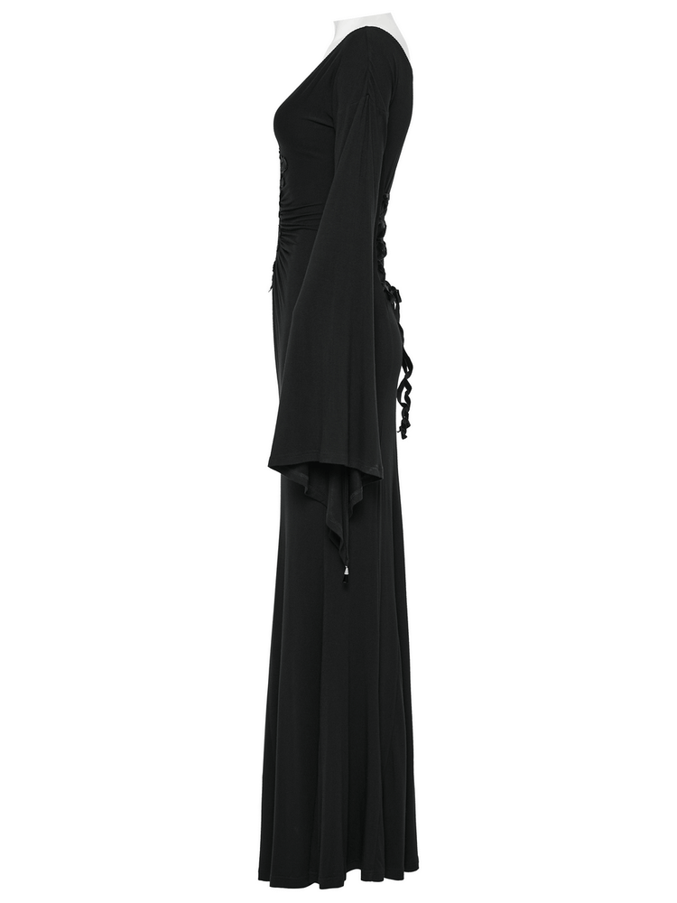 Elegant Gothic Long Flared Sleeved Dress With Concealed Zipper - image 5