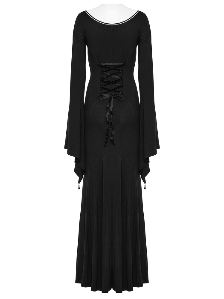 Elegant Gothic Long Flared Sleeved Dress With Concealed Zipper - image 6