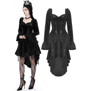 Elegant Gothic Long Sleeves Velvet Dress with Dovetail - image 3