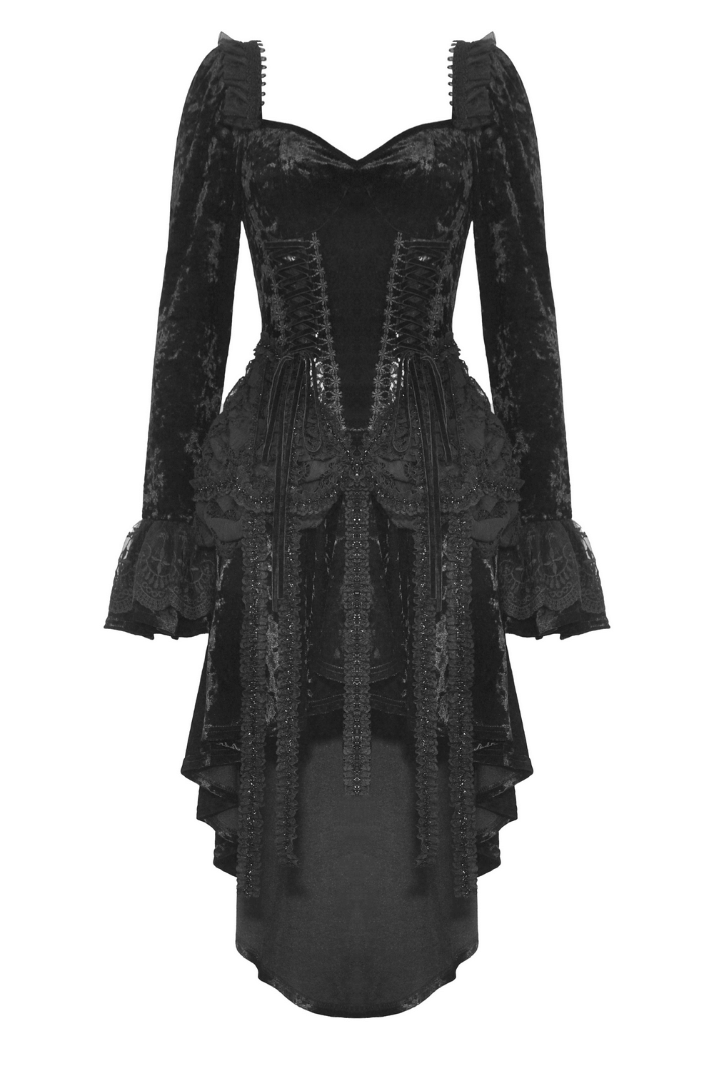 Elegant Gothic Long Sleeves Velvet Dress with Dovetail - image 4