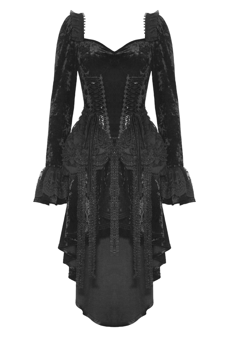 Elegant Gothic Long Sleeves Velvet Dress with Dovetail - image 4