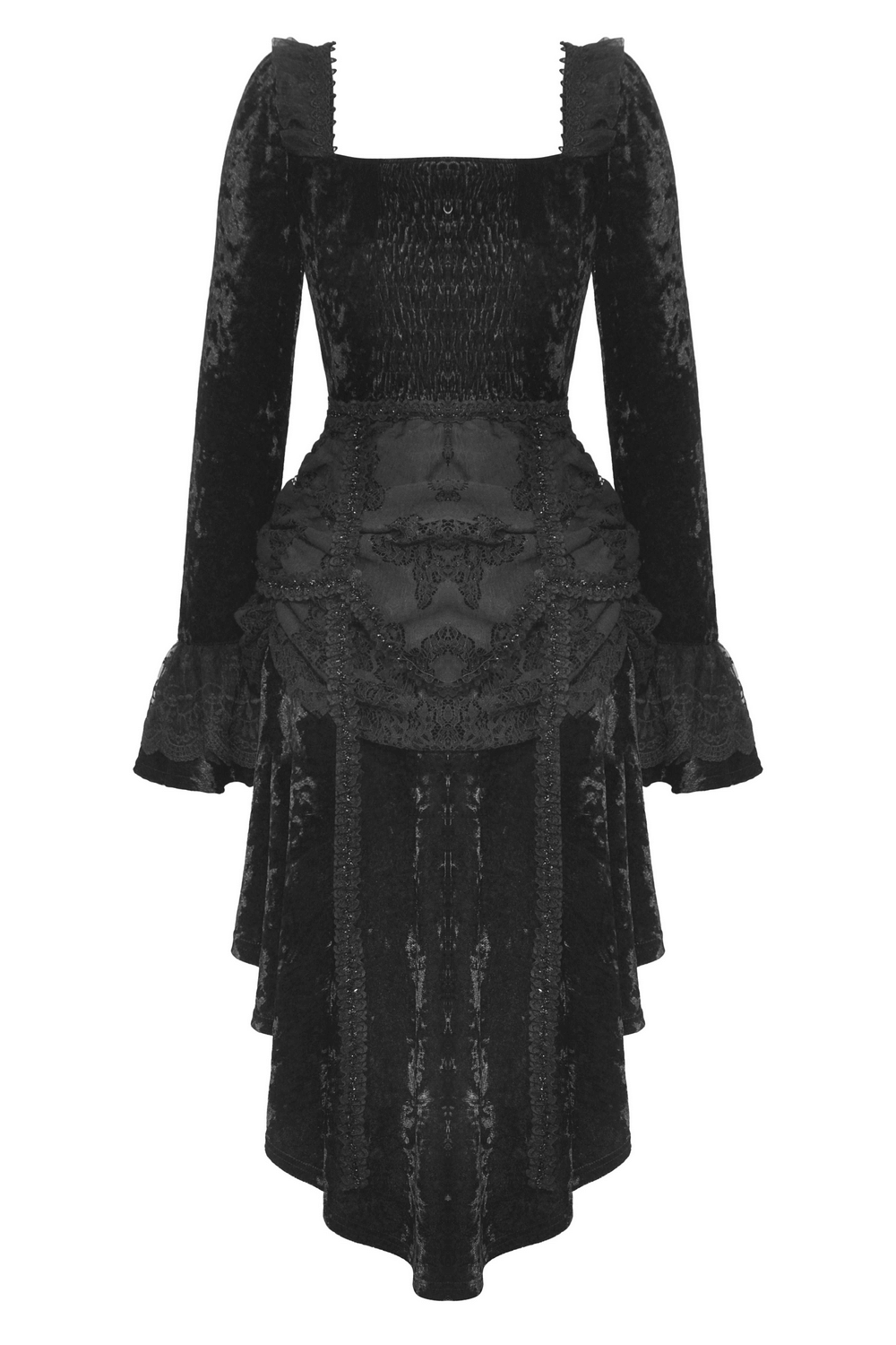 Elegant Gothic Long Sleeves Velvet Dress with Dovetail - image 5