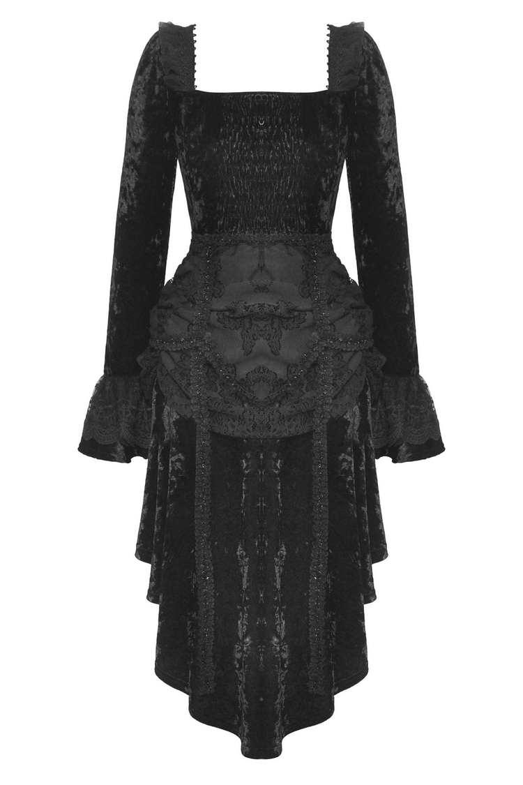Elegant Gothic Long Sleeves Velvet Dress with Dovetail - image 5
