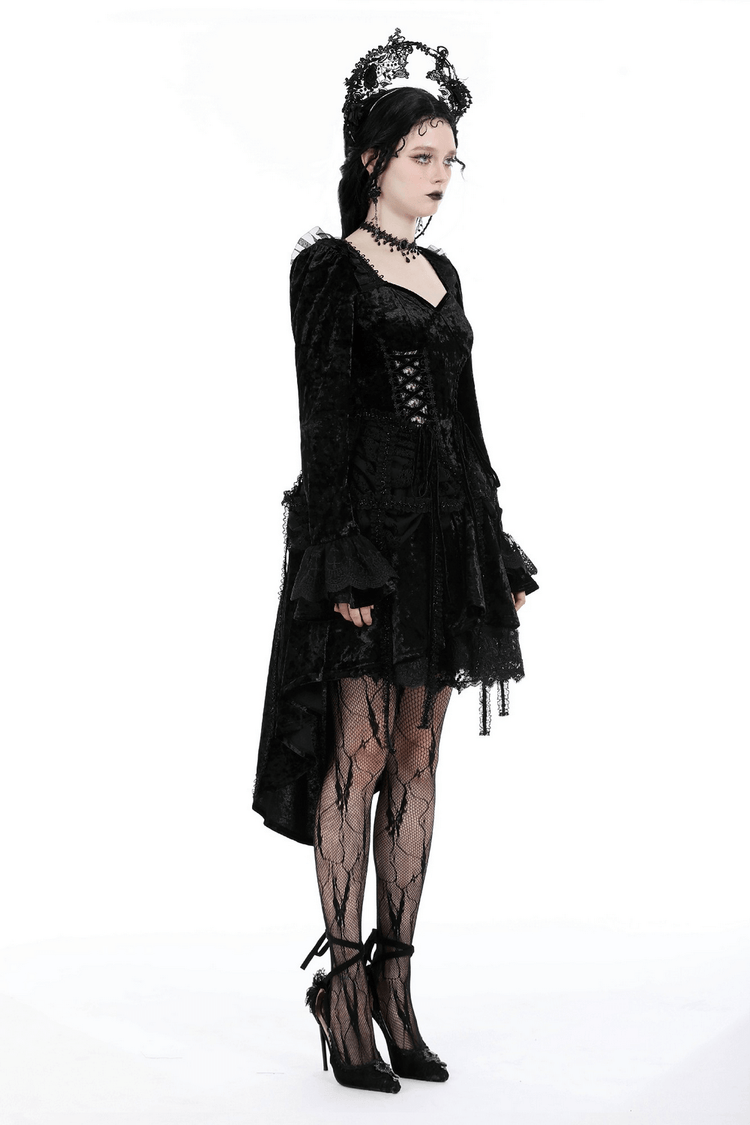 Elegant Gothic Long Sleeves Velvet Dress with Dovetail - image 14