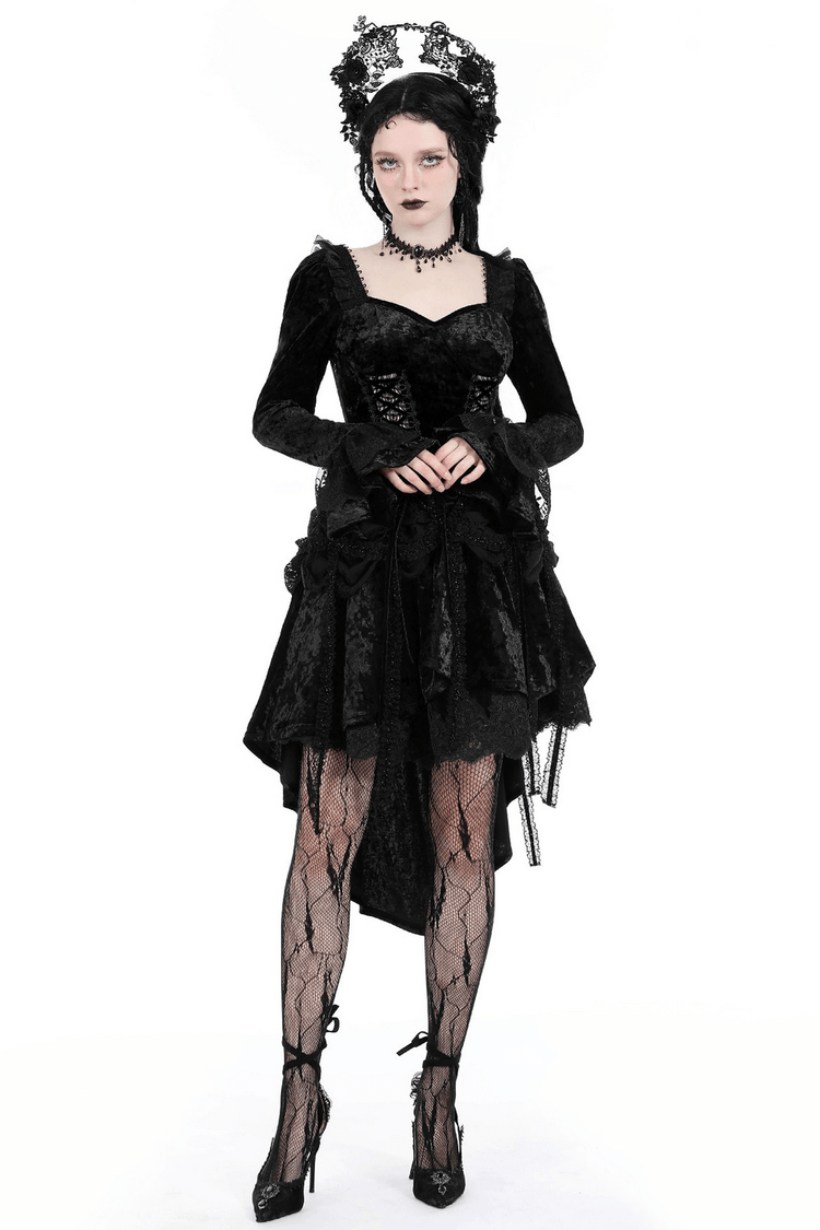 Elegant Gothic Long Sleeves Velvet Dress with Dovetail - image 1