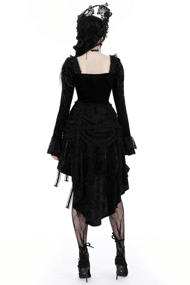 Elegant Gothic Long Sleeves Velvet Dress with Dovetail - image 2