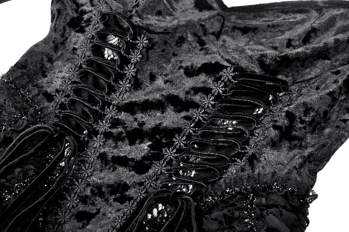 Elegant Gothic Long Sleeves Velvet Dress with Dovetail - image 8