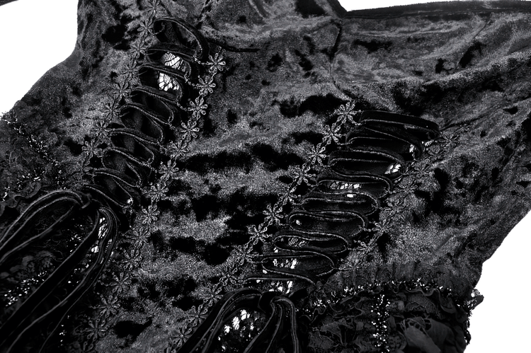 Elegant Gothic Long Sleeves Velvet Dress with Dovetail - image 8