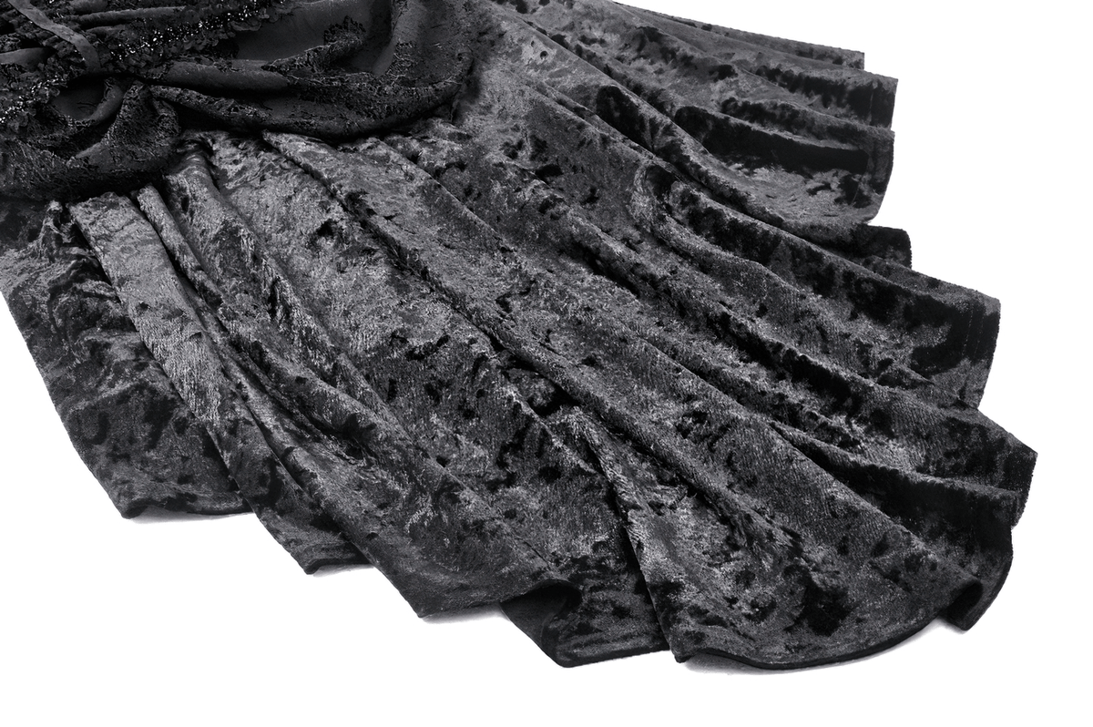 Elegant Gothic Long Sleeves Velvet Dress with Dovetail - image 10