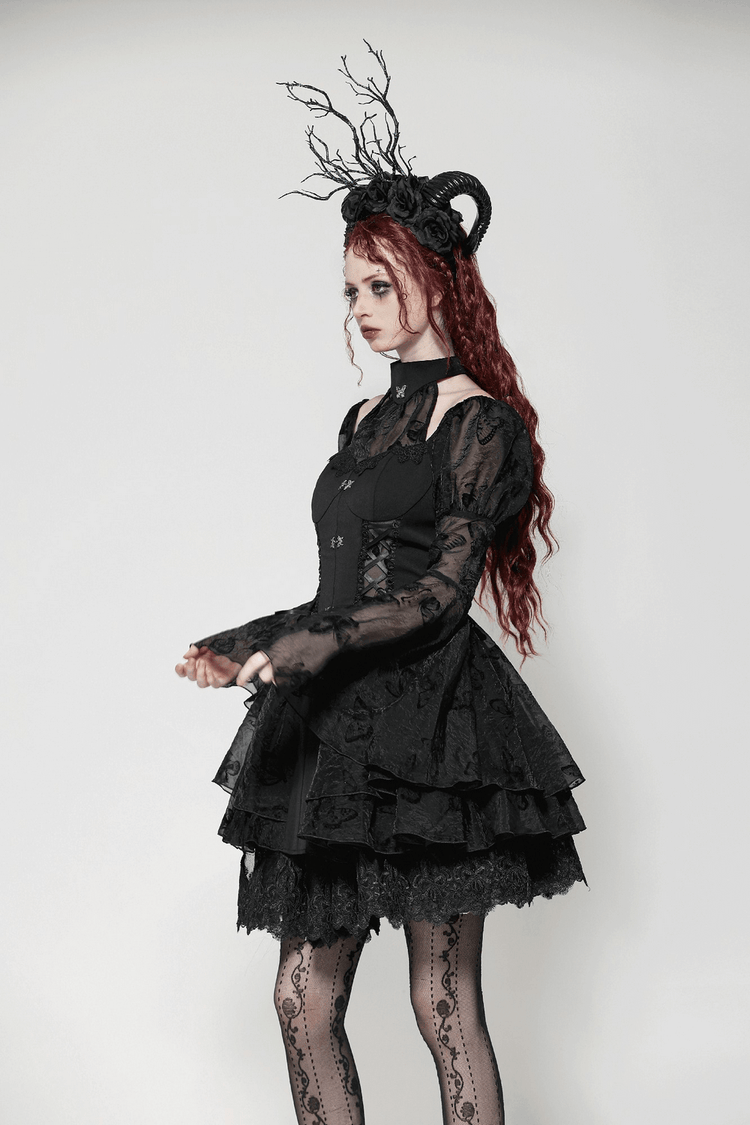 Elegant Gothic Mini Dress with Butterfly Accents - image 14
