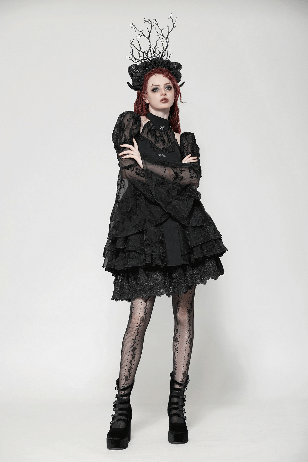 Elegant Gothic Mini Dress with Butterfly Accents - image 16
