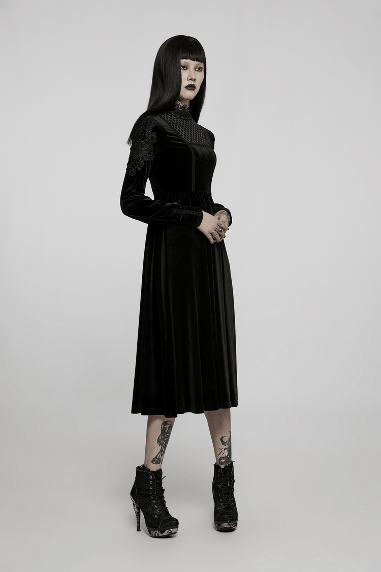 Elegant Lace-Collar Velvet Gothic Dress With Zipper in the Back - image 12