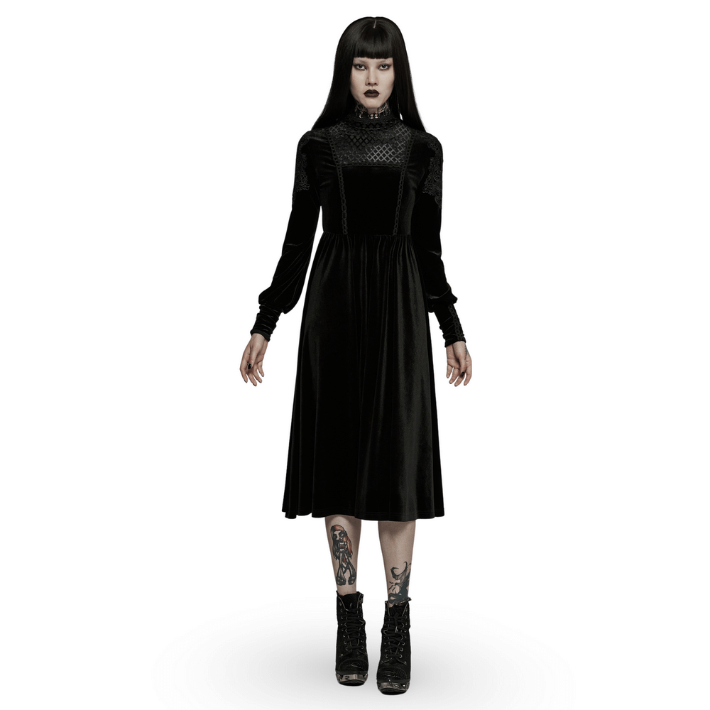 Elegant Lace-Collar Velvet Gothic Dress With Zipper in the Back - image 1