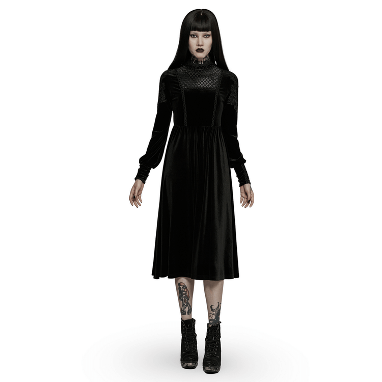 Elegant Lace-Collar Velvet Gothic Dress With Zipper in the Back - image 1