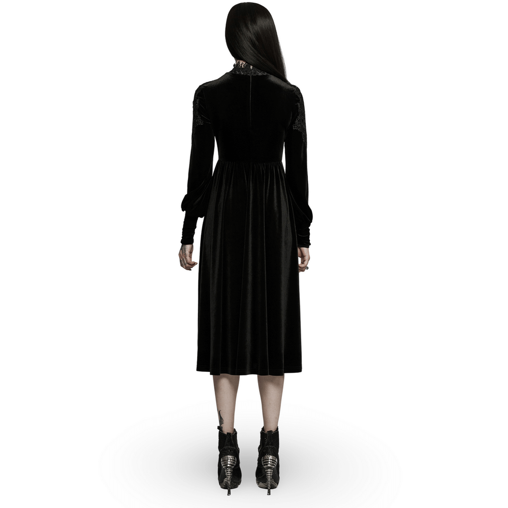 Elegant Lace-Collar Velvet Gothic Dress With Zipper in the Back - image 2