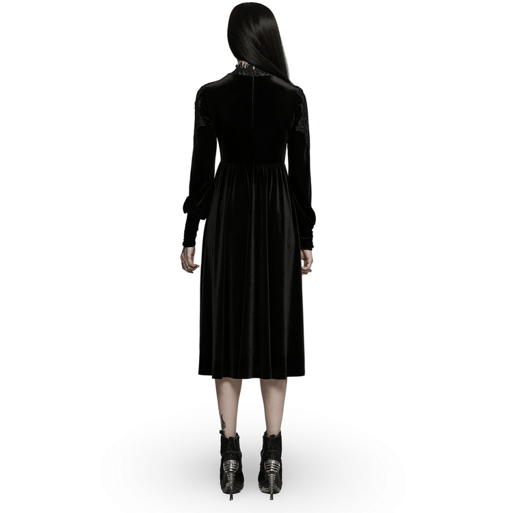Elegant Lace-Collar Velvet Gothic Dress With Zipper in the Back - image 2