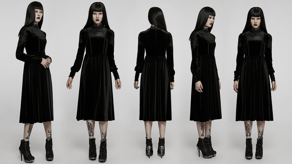 Elegant Lace-Collar Velvet Gothic Dress With Zipper in the Back - image 13