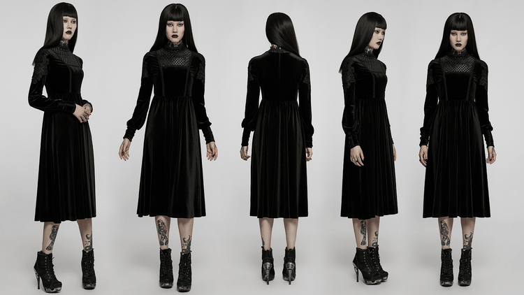 Elegant Lace-Collar Velvet Gothic Dress With Zipper in the Back - image 13