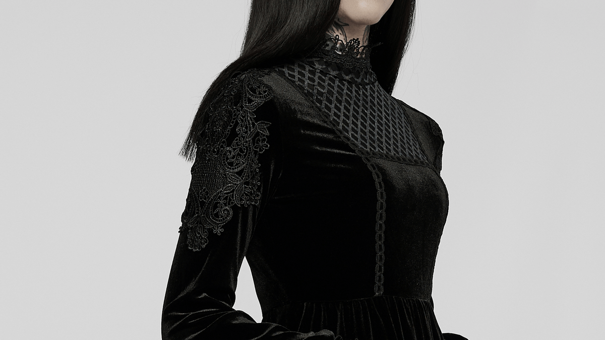 Elegant Lace-Collar Velvet Gothic Dress With Zipper in the Back - image 11