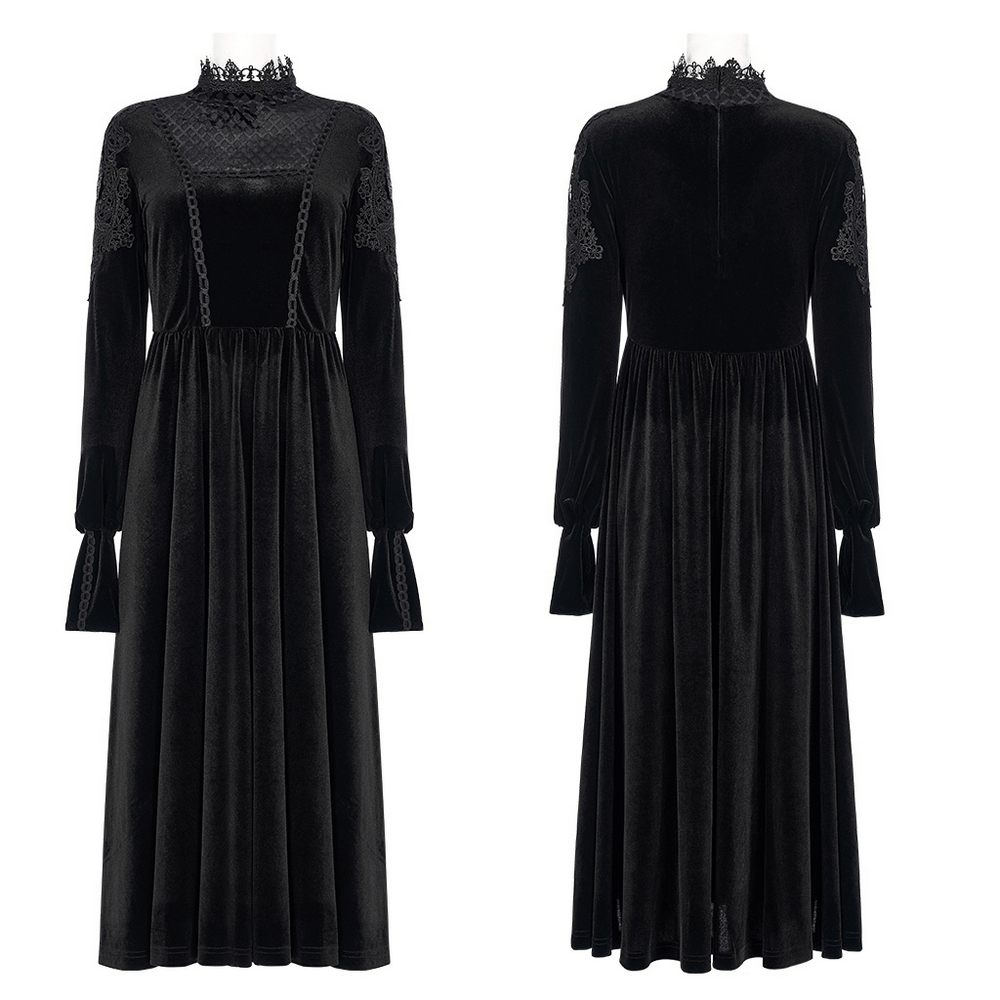 Elegant Lace-Collar Velvet Gothic Dress With Zipper in the Back - image 3