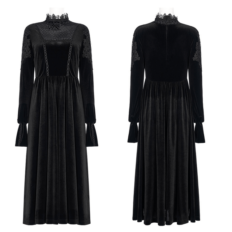 Elegant Lace-Collar Velvet Gothic Dress With Zipper in the Back - image 3