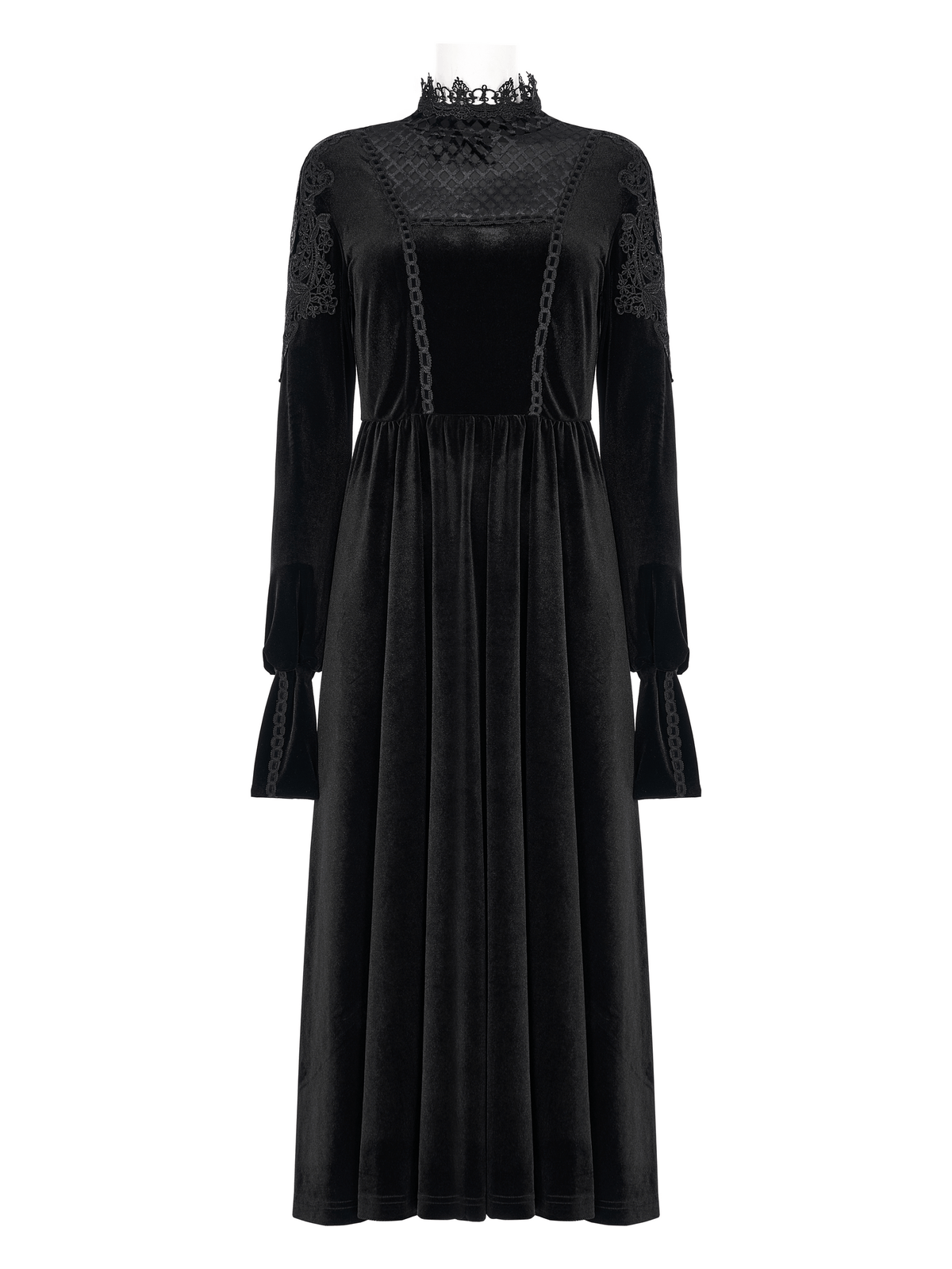 Elegant Lace-Collar Velvet Gothic Dress With Zipper in the Back - image 4