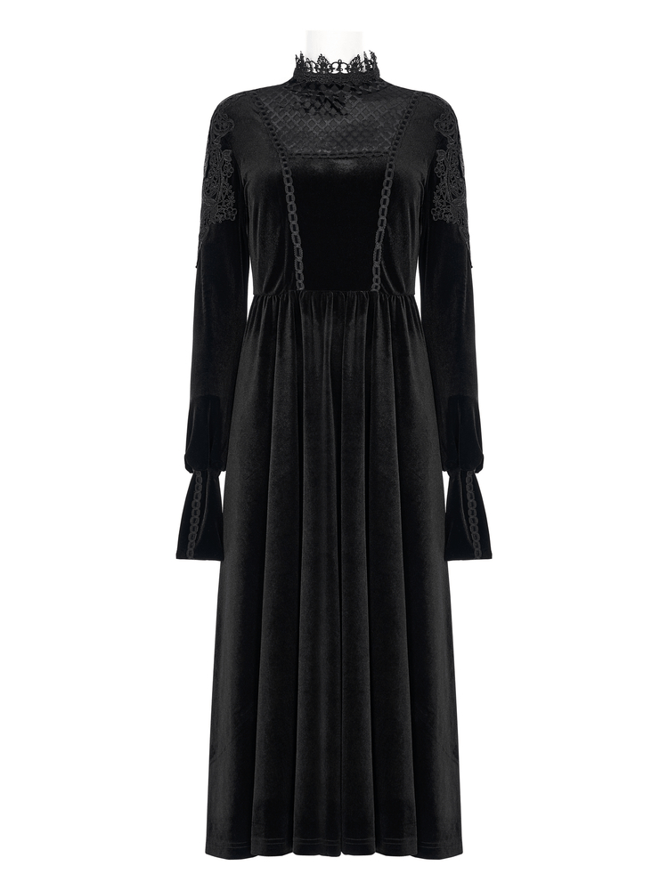 Elegant Lace-Collar Velvet Gothic Dress With Zipper in the Back - image 4