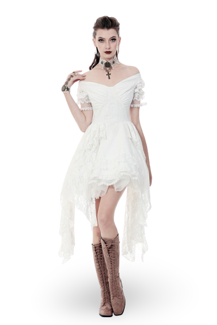 Elegant Lace Off-Shoulder Dress with Asymmetrical Hem - image 1