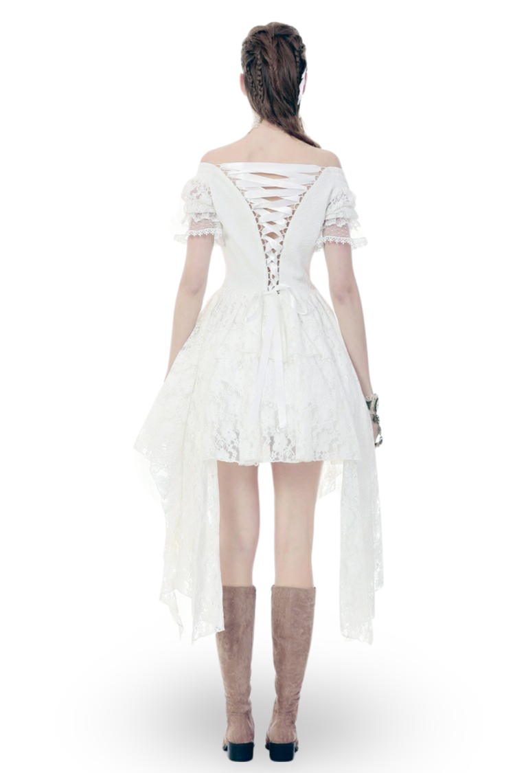 Elegant Lace Off-Shoulder Dress with Asymmetrical Hem - image 2