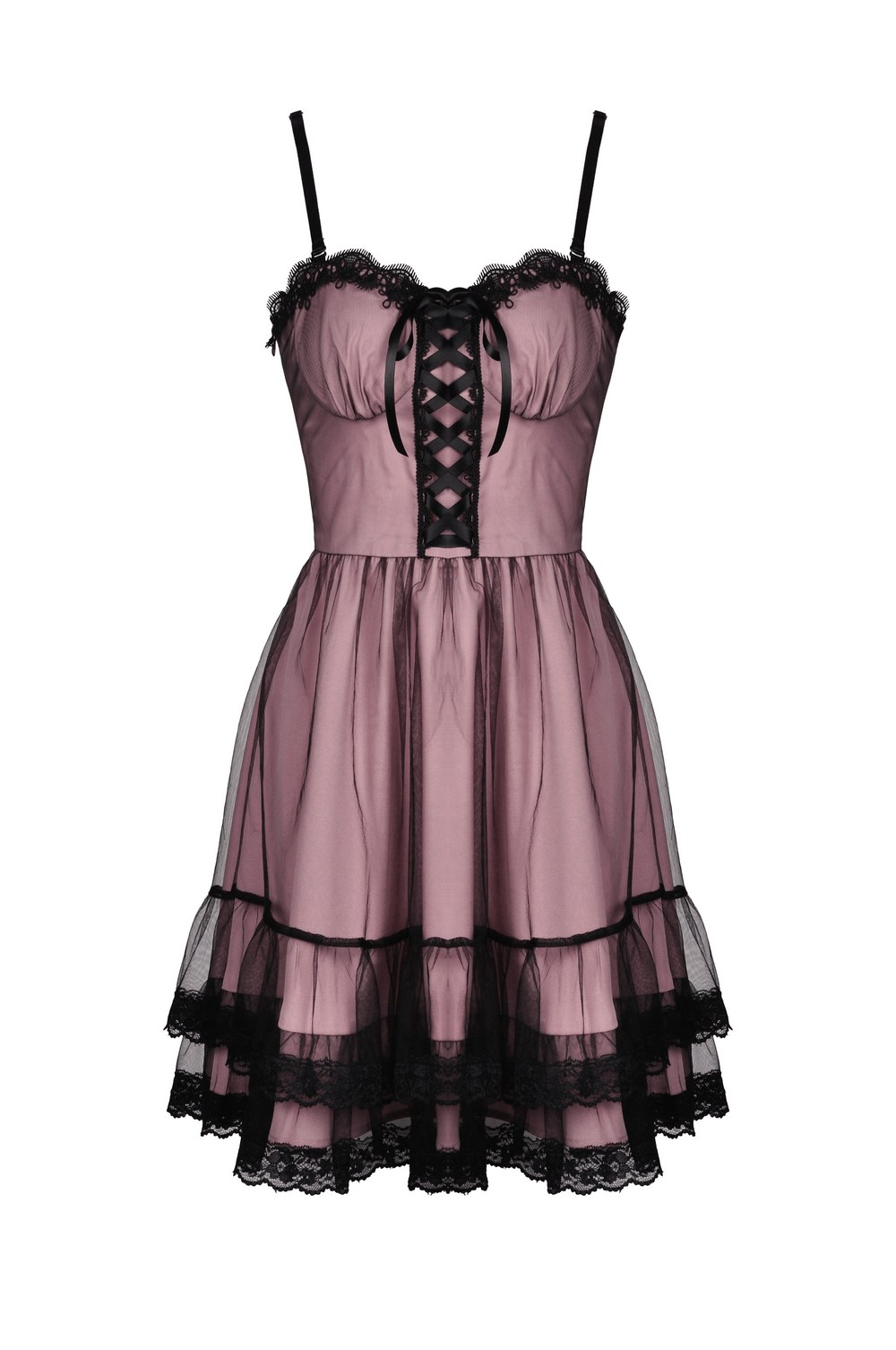 Elegant Lace-Up Dress with Ruffled Hem and Delicate Details - image 4