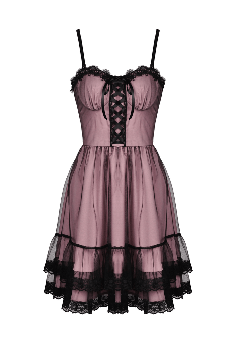 Elegant Lace-Up Dress with Ruffled Hem and Delicate Details - image 4