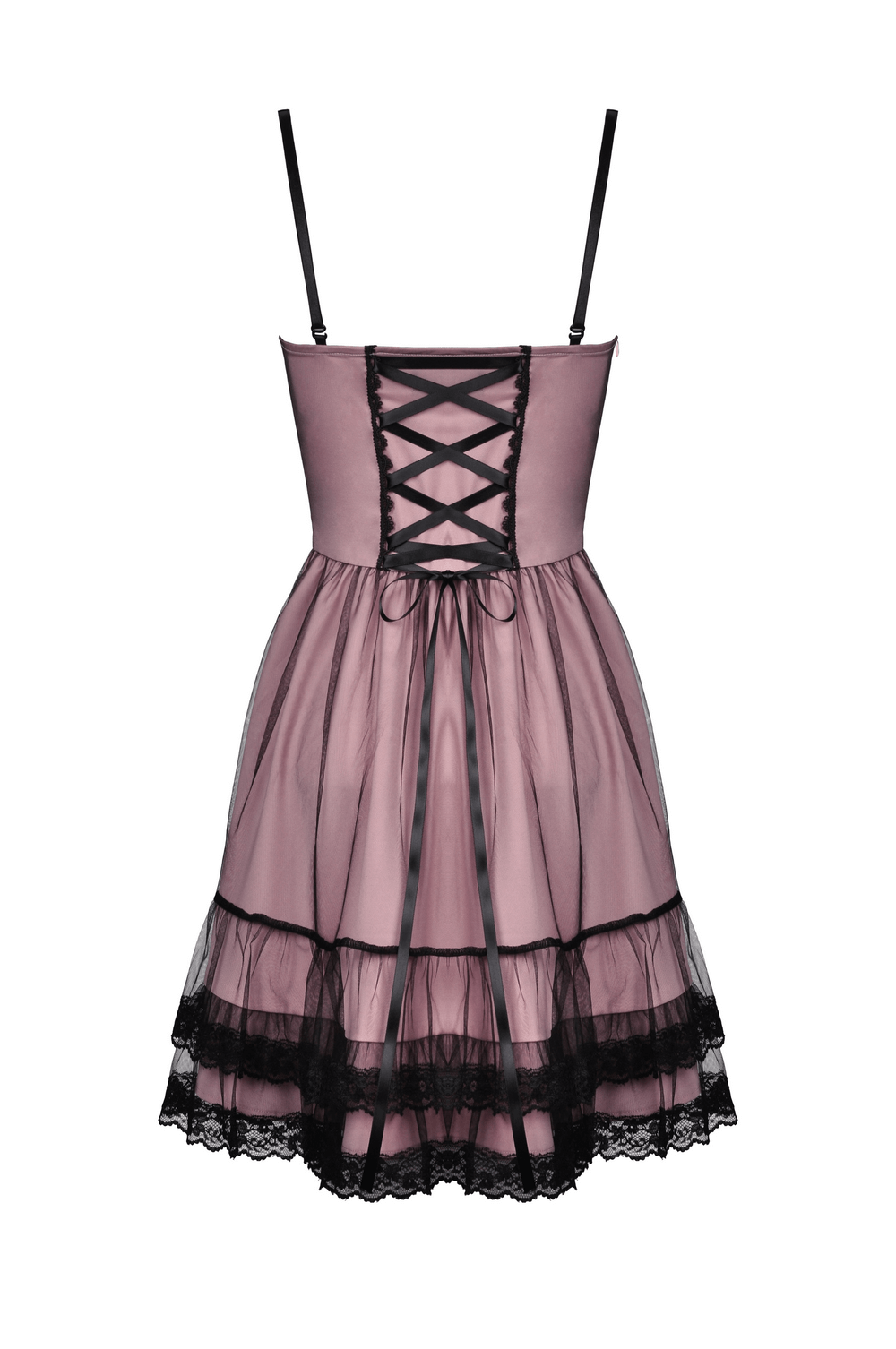 Elegant Lace-Up Dress with Ruffled Hem and Delicate Details - image 5