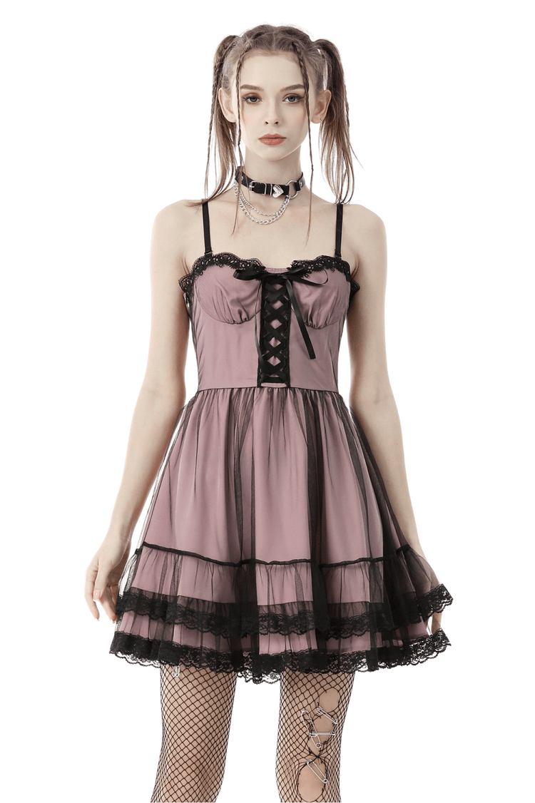 Elegant Lace-Up Dress with Ruffled Hem and Delicate Details - image 1