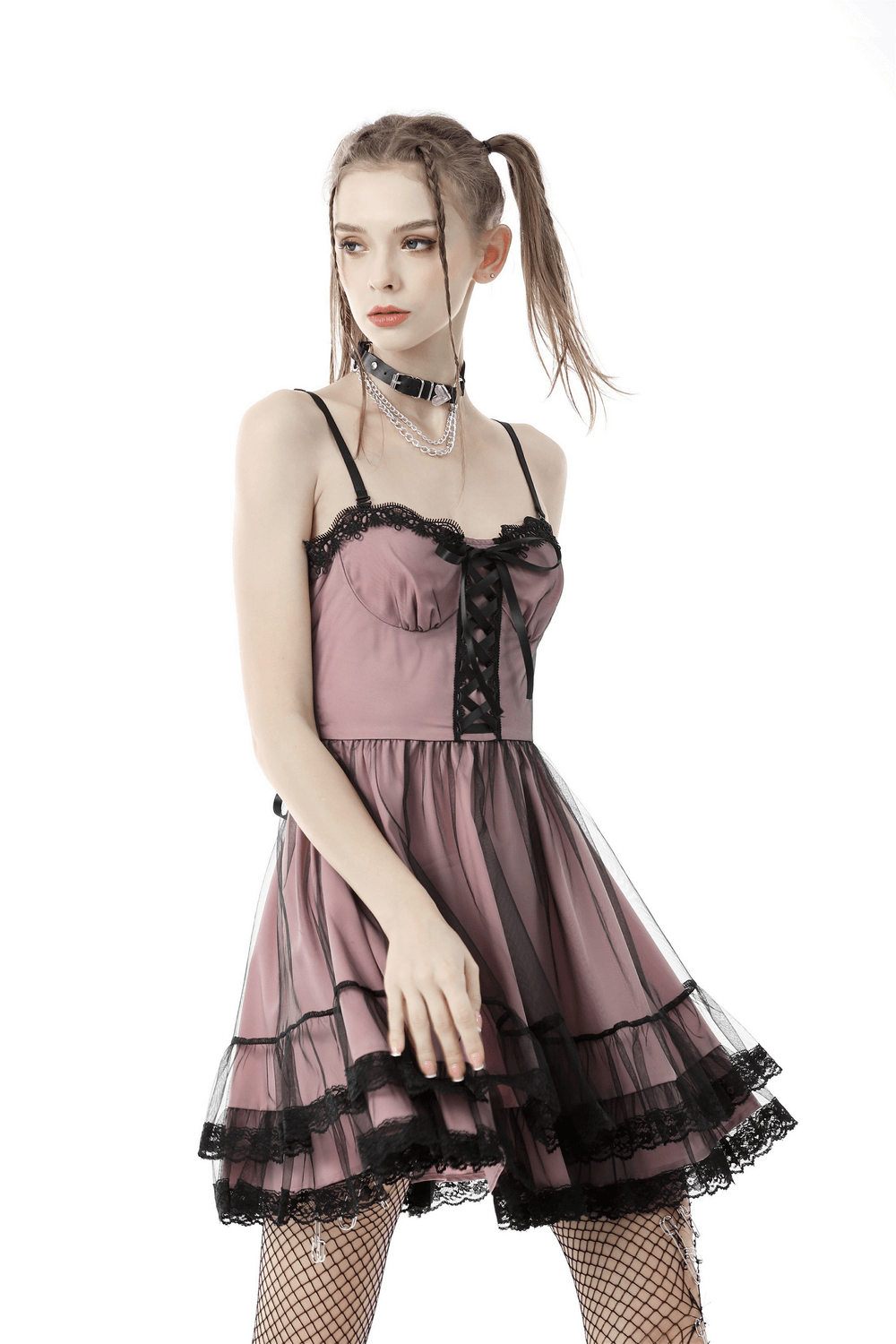 Elegant Lace-Up Dress with Ruffled Hem and Delicate Details - image 13