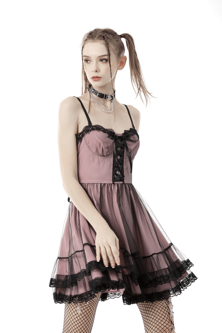 Elegant Lace-Up Dress with Ruffled Hem and Delicate Details - image 13
