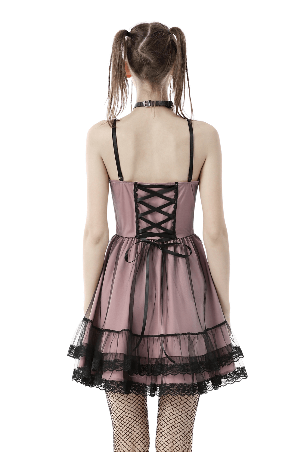 Elegant Lace-Up Dress with Ruffled Hem and Delicate Details - image 2