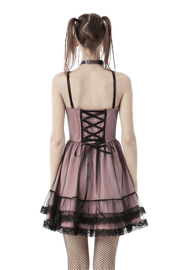 Elegant Lace-Up Dress with Ruffled Hem and Delicate Details - image 2