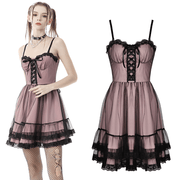 Elegant Lace-Up Dress with Ruffled Hem and Delicate Details - image 3