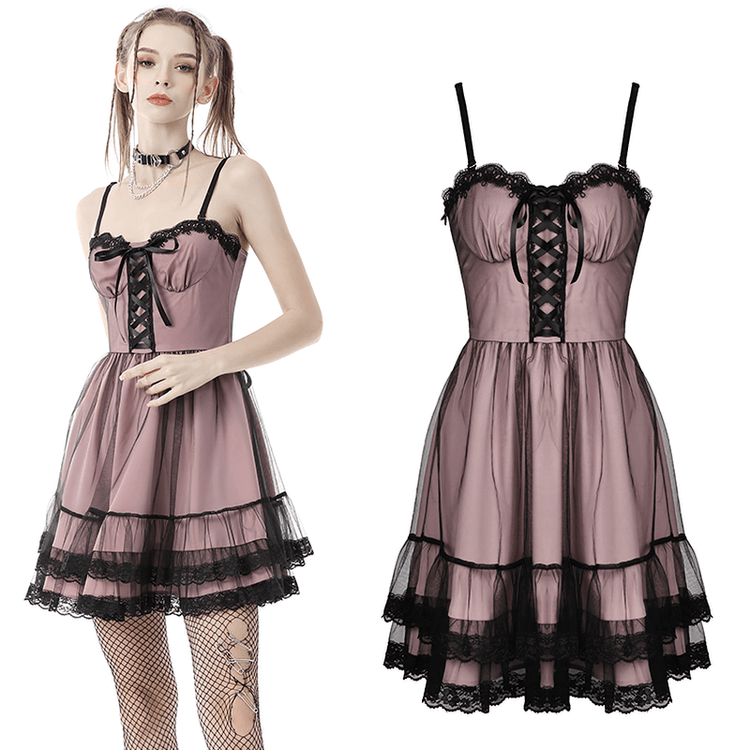 Elegant Lace-Up Dress with Ruffled Hem and Delicate Details - image 3
