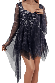Elegant Lilac Mushroom and Floral Taffeta Dress - image 3